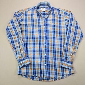 Lacoste Button Down Shirt Plaid Check Blue Orange Mens Size 38 Small